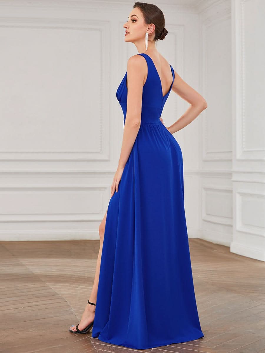 Doppelter V-Ausschnitt A-Linie Lang Ballkleid mit Schlitz Ballkleider