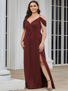 Größe Nach Maß V Neck Pailletten Kalte Schulter Split Plus Size Abendkleid 50088