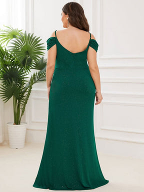 Größe Nach Maß V Neck Pailletten Kalte Schulter Split Plus Size Abendkleid 50088