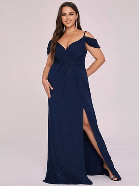Größe Nach Maß V Neck Pailletten Kalte Schulter Split Plus Size Abendkleid 50088