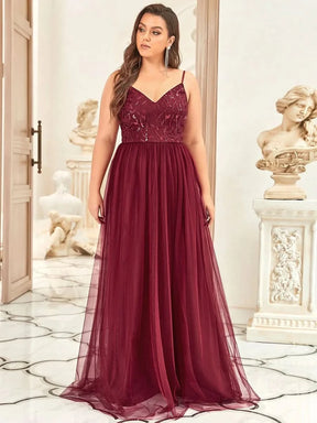 Größe Nach Maß Atemberaubendes Spaghetti-Träger V-Ausschnitt besticktes bodenlanges Abendkleid 50090