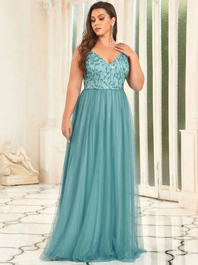 Größe Nach Maß Atemberaubendes Spaghetti-Träger V-Ausschnitt besticktes bodenlanges Abendkleid 50090