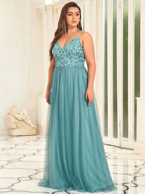 Größe Nach Maß Atemberaubendes Spaghetti-Träger V-Ausschnitt besticktes bodenlanges Abendkleid 50090