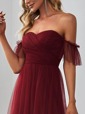Größe Nach Maß Schulterfreies plissiertes Tüll-Abendkleid mit Herzausschnitt 50126