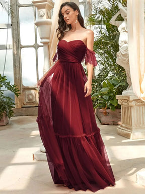 Größe Nach Maß Schulterfreies plissiertes Tüll-Abendkleid mit Herzausschnitt 50126