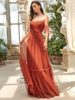 Größe Nach Maß Schulterfreies plissiertes Tüll-Abendkleid mit Herzausschnitt 50126