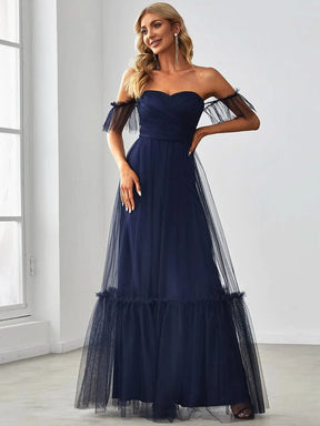 Größe Nach Maß Schulterfreies plissiertes Tüll-Abendkleid mit Herzausschnitt 50126