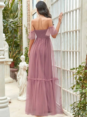 Größe Nach Maß Schulterfreies plissiertes Tüll-Abendkleid mit Herzausschnitt 50126