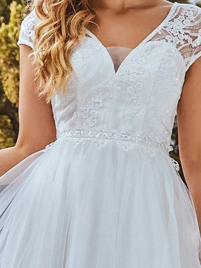 Color=Cream |Elegant Brautkleid mit V-Ausschnitt und Ärmeln 00235-Cream 3