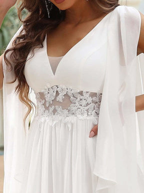 Color=Cream | Langes Brautkleid mit tiefem V-Ausschnitt und Applikationen-Cream 4