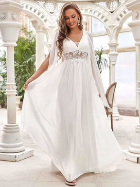 Color=Cream | Langes Brautkleid mit tiefem V-Ausschnitt und Applikationen-Cream 1