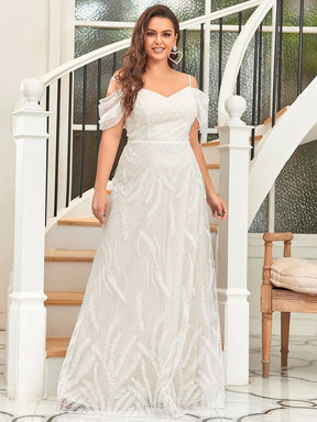 Color=Cream | Besticktes schulterfreies herzförmiges Hochzeitskleid-Cream 3