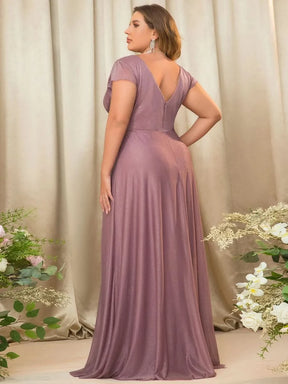 Color=Orchid | Plus Size Glitzernd Plissee A-Linie Langes Kleid für  Brautmutter- Orchid 2
