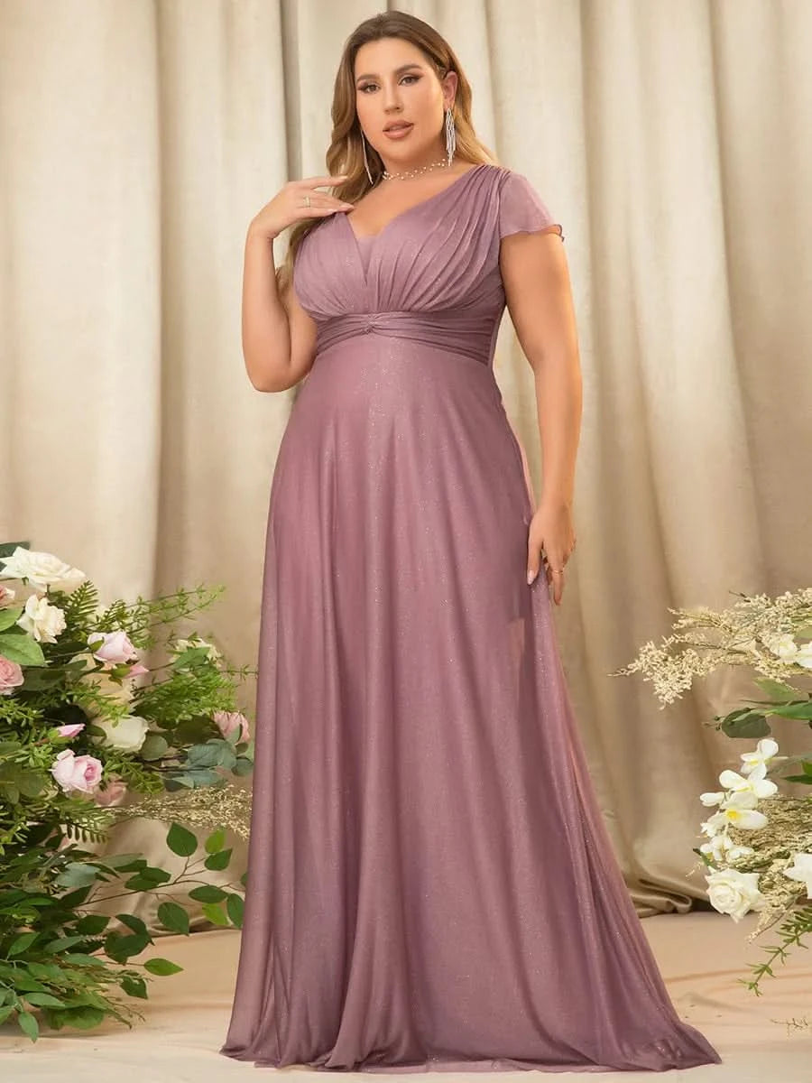 Color=Orchid | Plus Size Glitzernd Plissee A-Linie Langes Kleid für  Brautmutter- Orchid 5