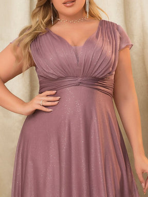 Color=Orchid | Plus Size Glitzernd Plissee A-Linie Langes Kleid für  Brautmutter- Orchid 3