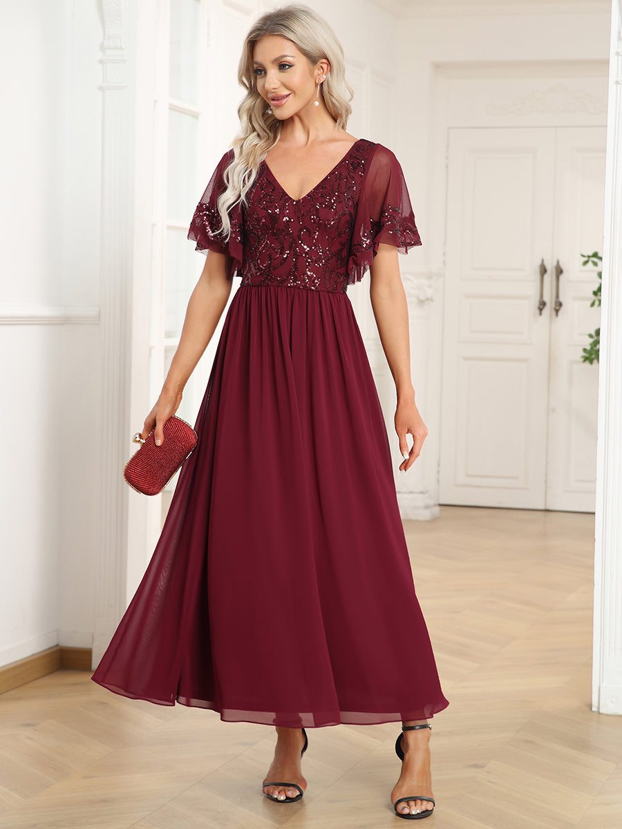 Größe Nach Maß V-Ausschnitt Kurzarm Pailletten Mieder Kleid für die Brautmutter EM01583