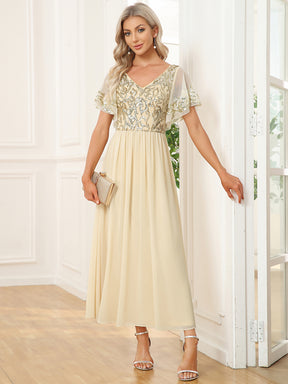 Größe Nach Maß V-Ausschnitt Kurzarm Pailletten Mieder Kleid für die Brautmutter EM01583