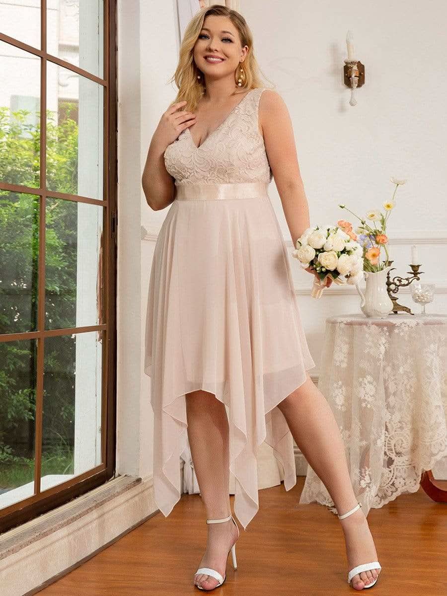 Spitze Asymmetrischer Saum Cocktailkleider Große Größen #farbe_Blush