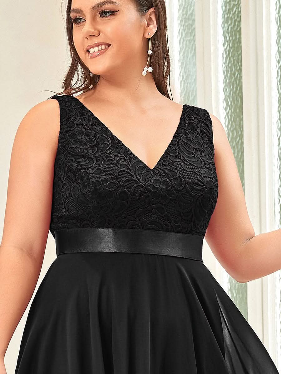 Spitze Asymmetrischer Saum Cocktailkleider Große Größen #farbe_Schwarz