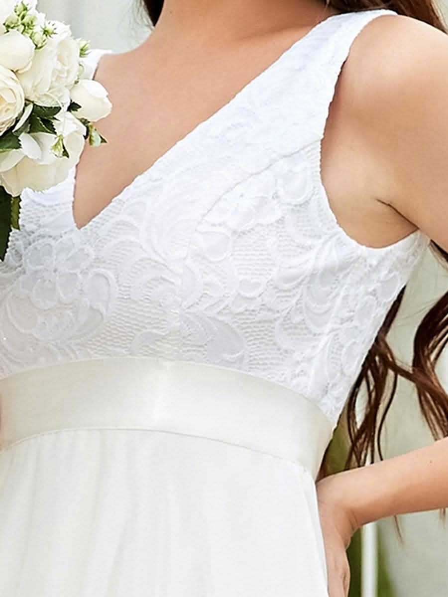 V-Ausschnitt Spitze Ballkleider Brautjungfernkleider Midi #farbe_Cream