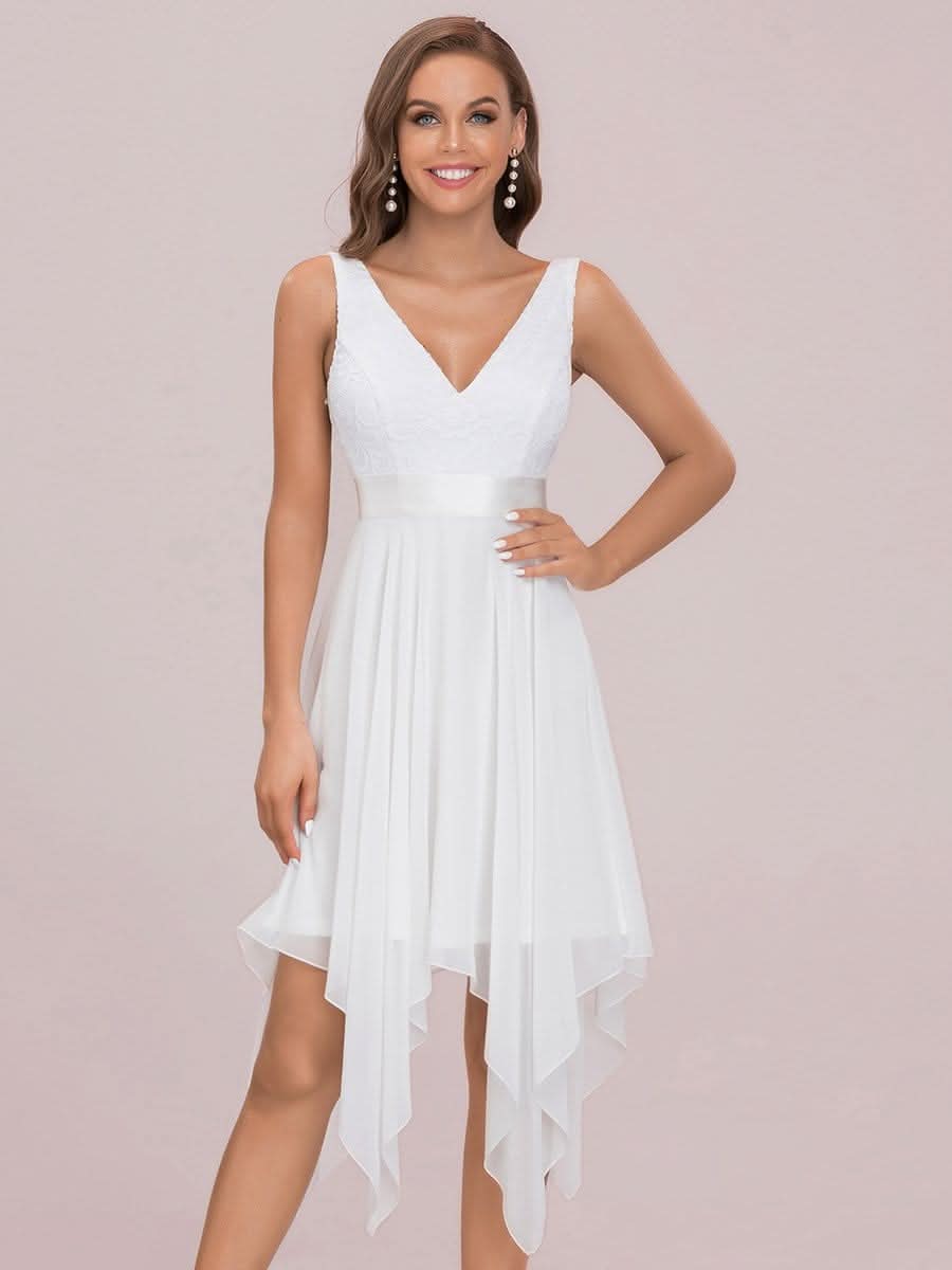 Atemberaubende V-Ausschnitt Spitze & Chiffon Ballkleider 00207 #farbe_Cream
