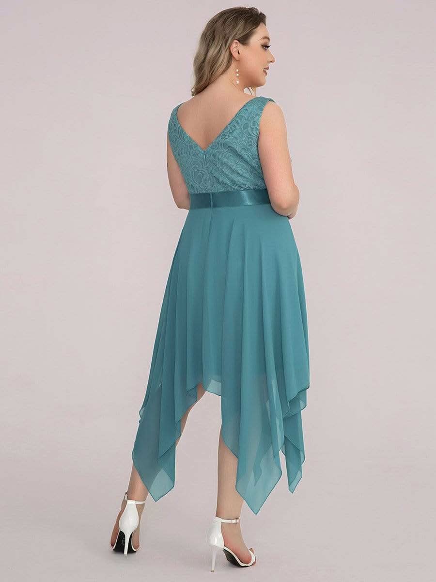 Spitze Asymmetrischer Saum Cocktailkleider Große Größen #farbe_Dusty Blau