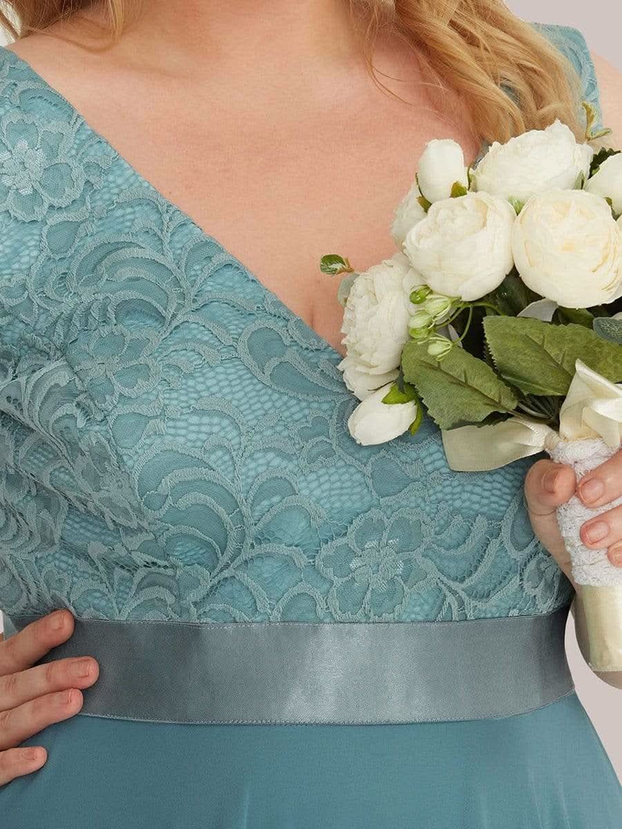 Spitze Asymmetrischer Saum Cocktailkleider Große Größen #farbe_Dusty Blau