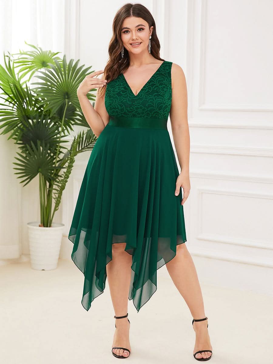 Spitze Asymmetrischer Saum Cocktailkleider Große Größen #farbe_Dunkel Gruen