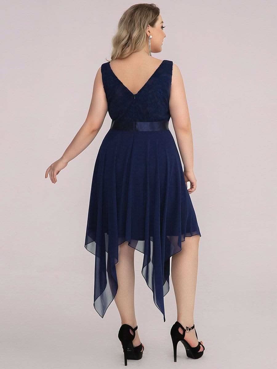 Spitze Asymmetrischer Saum Cocktailkleider Große Größen #farbe_Navy Blau