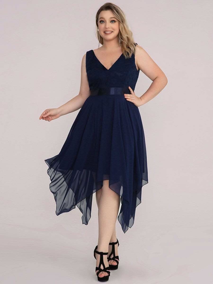Spitze Asymmetrischer Saum Cocktailkleider Große Größen #farbe_Navy Blau