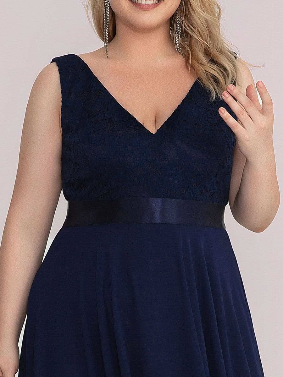 Spitze Asymmetrischer Saum Cocktailkleider Große Größen #farbe_Navy Blau
