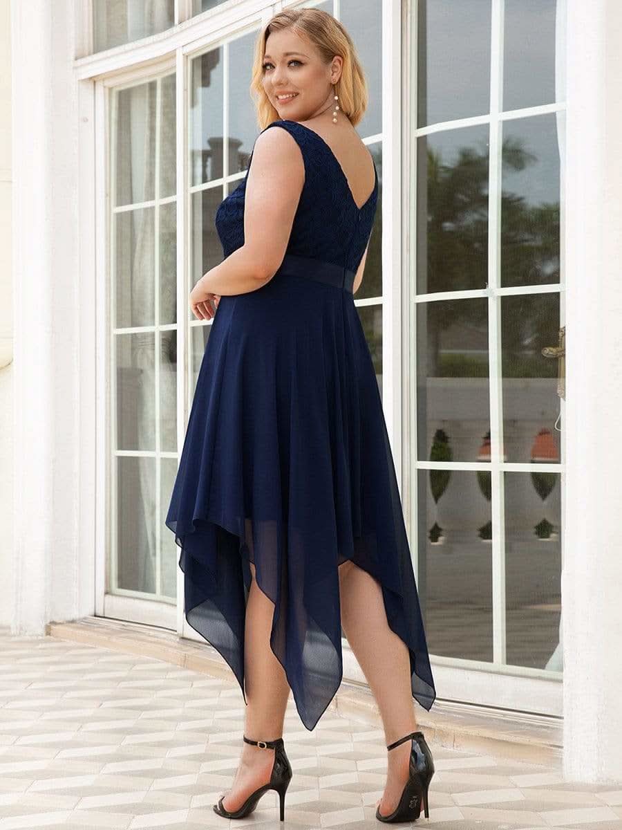 Spitze Asymmetrischer Saum Cocktailkleider Große Größen #farbe_Navy Blau