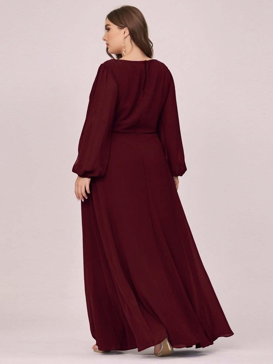 Stilvolle Chiffon-Abendkleider in übergröße mit langen LaternenÄrmeln #Farbe_Burgundy