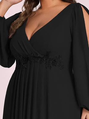 Größe Nach Maß Elegantes tiefes V-Laterne langes Schlitzärmel-Applikations-Maxi-Abendkleid 00461