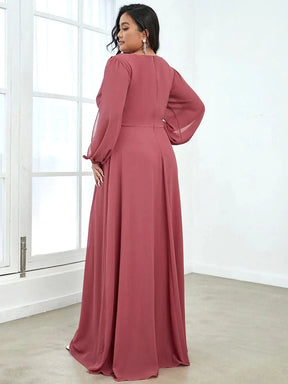 Größe Nach Maß Elegantes tiefes V-Laterne langes Schlitzärmel-Applikations-Maxi-Abendkleid 00461