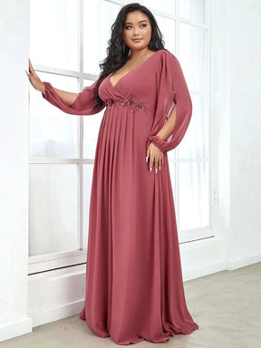 Größe Nach Maß Elegantes tiefes V-Laterne langes Schlitzärmel-Applikations-Maxi-Abendkleid 00461
