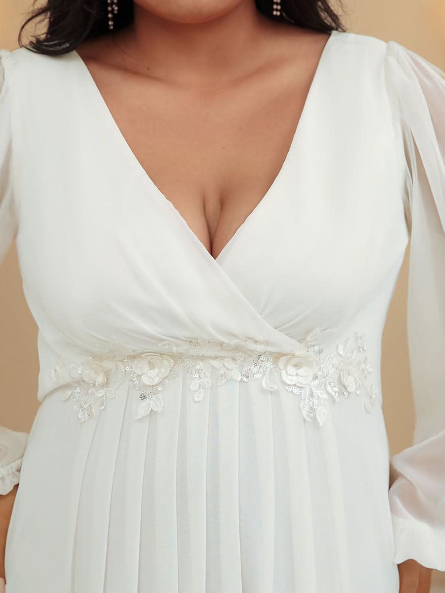 Stilvolle Chiffon-Abendkleider in übergröße mit langen LaternenÄrmeln #Farbe_Cream