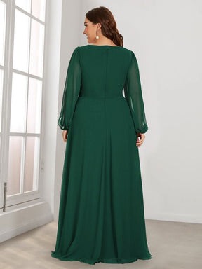 Größe Nach Maß Elegantes tiefes V-Laterne langes Schlitzärmel-Applikations-Maxi-Abendkleid 00461
