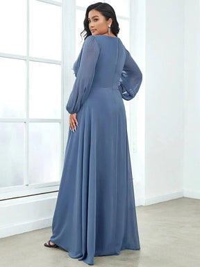 Größe Nach Maß Elegantes tiefes V-Laterne langes Schlitzärmel-Applikations-Maxi-Abendkleid 00461