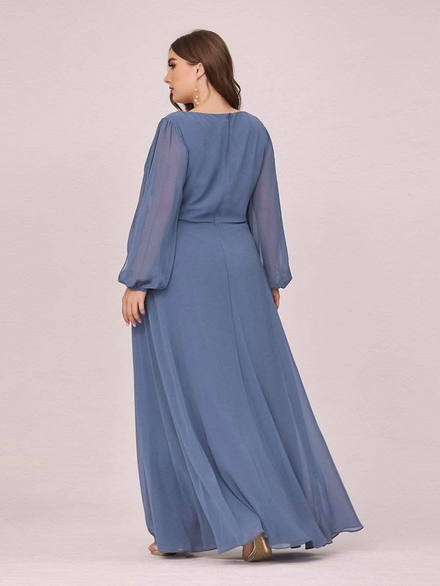 Stilvolle Chiffon-Abendkleider in übergröße mit langen LaternenÄrmeln #Farbe_Dusty Navy