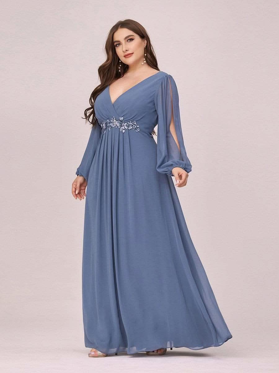 Stilvolle Chiffon-Abendkleider in übergröße mit langen LaternenÄrmeln #Farbe_Dusty Navy