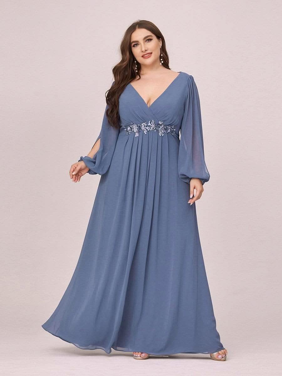 Stilvolle Chiffon-Abendkleider in übergröße mit langen LaternenÄrmeln #Farbe_Dusty Navy
