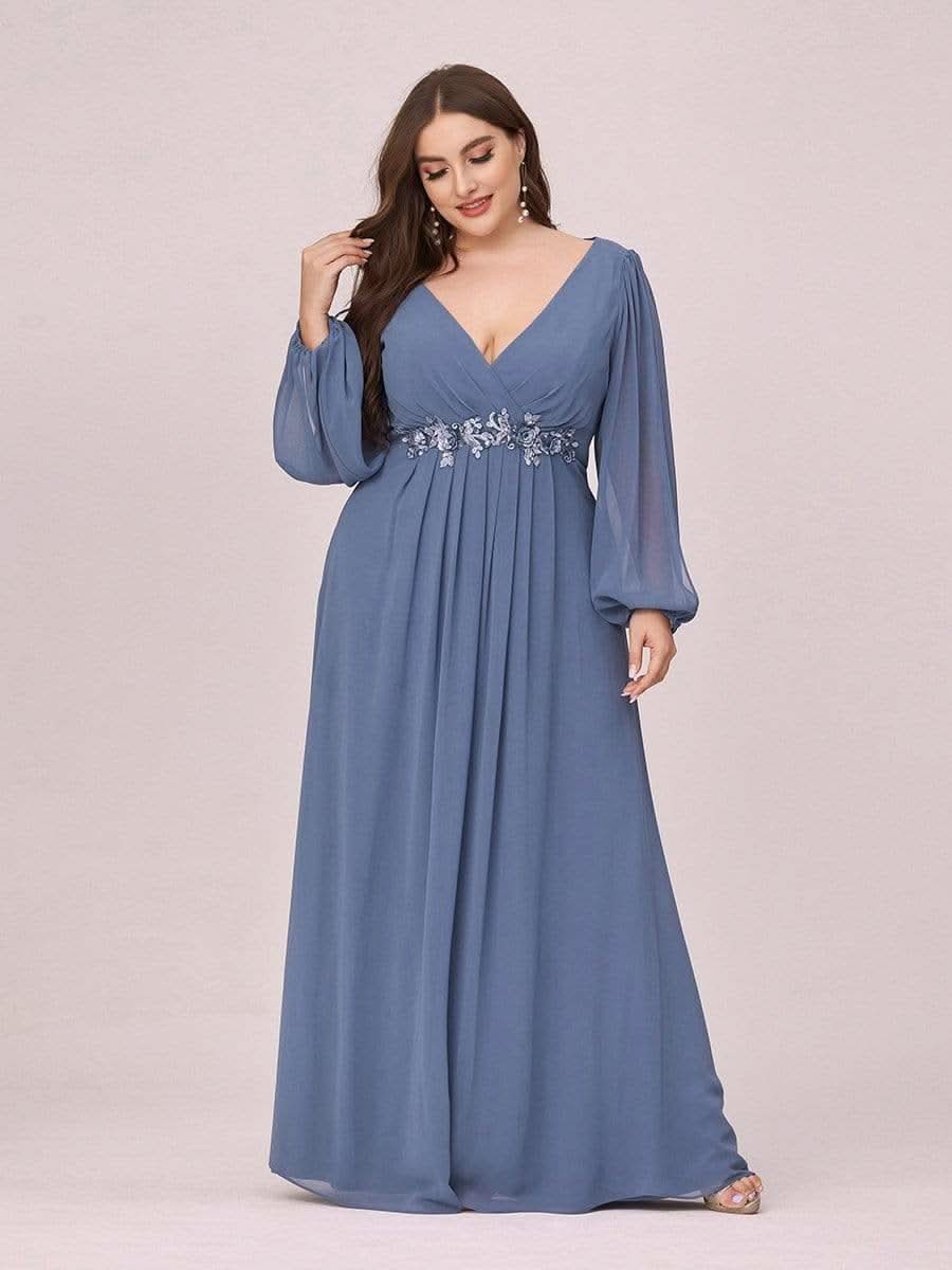Stilvolle Chiffon-Abendkleider in übergröße mit langen LaternenÄrmeln #Farbe_Dusty Navy