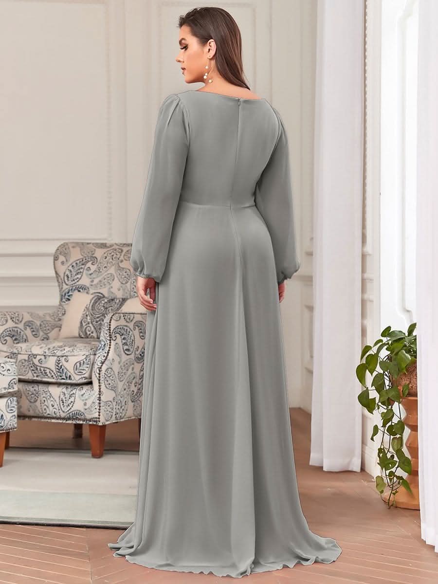 Stilvolle Chiffon-Abendkleider in übergröße mit langen LaternenÄrmeln #Farbe_Grau