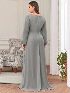 Größe Nach Maß Elegantes tiefes V-Laterne langes Schlitzärmel-Applikations-Maxi-Abendkleid 00461