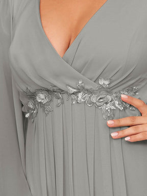 Größe Nach Maß Elegantes tiefes V-Laterne langes Schlitzärmel-Applikations-Maxi-Abendkleid 00461