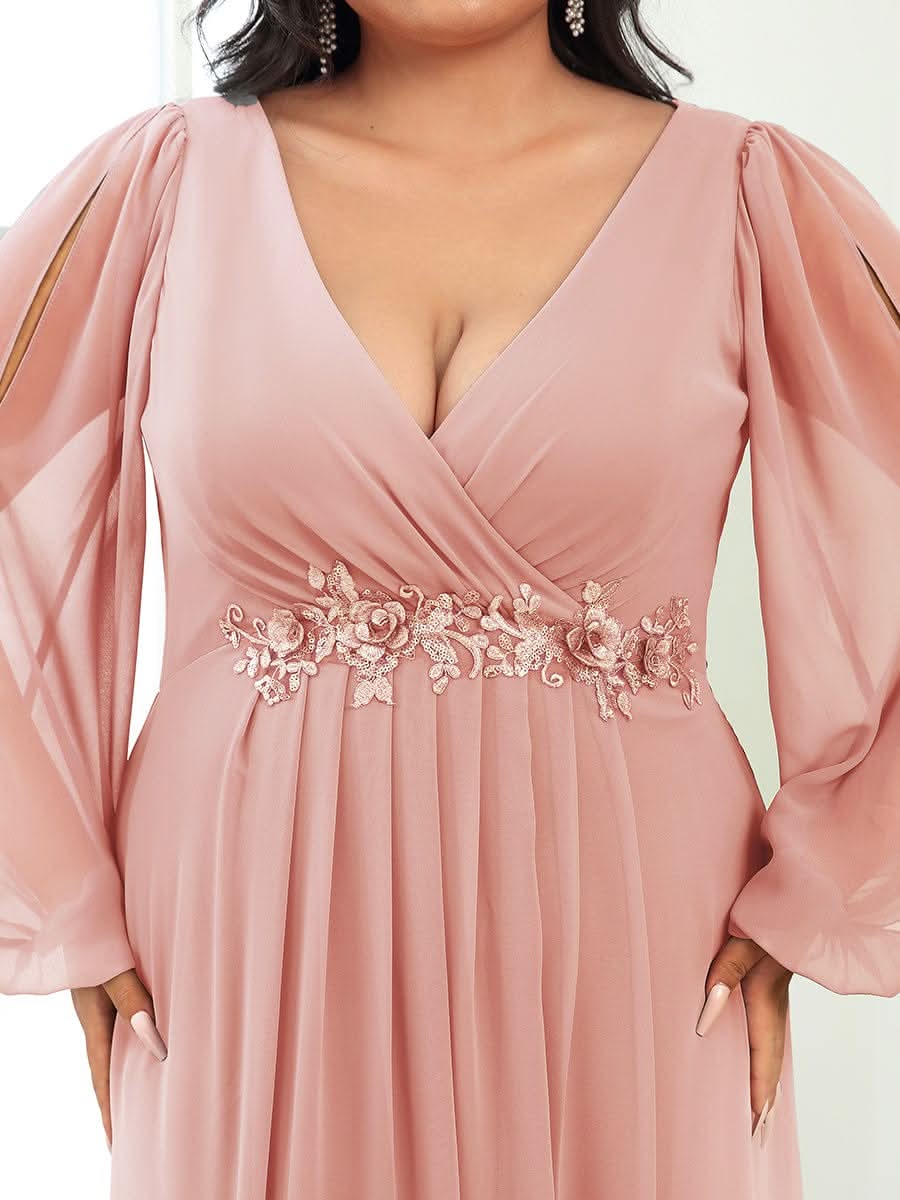 A-Linie Chiffon Lang mit Ärmel Brautmutterkleider #Farbe_Rosa