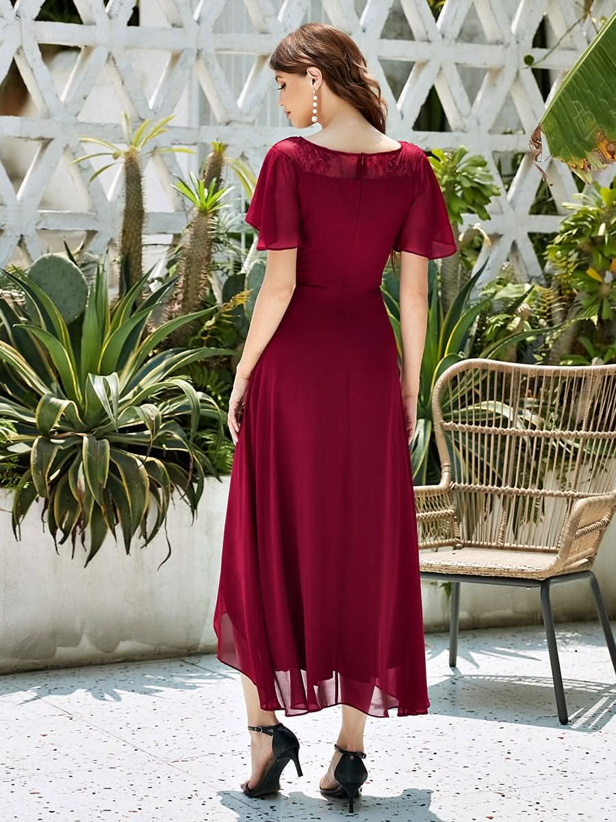 Größe Nach Maß Laessiges A-Linien-Midikleid für Frauen mit unregelmaessigem Saum #farbe_Burgundy