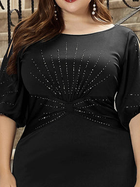 Color=Schwarz | Plus Size Trendy Bodenlanges Abendkleid Mit Rundem Hals Für Frauen 00544-Schwarz 5