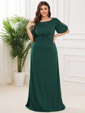 Color=Dark Green | Plus Size Trendy Bodenlanges Abendkleid Mit Rundem Hals Für Frauen 00544-Dark Green 6